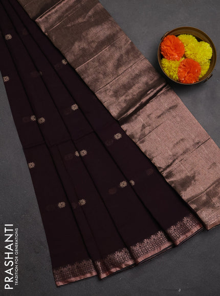 Bengal soft cotton saree deep wine with allover thread woven buttas and temple design zari woven border