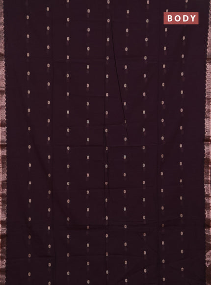Bengal soft cotton saree deep wine with allover thread woven buttas and temple design zari woven border