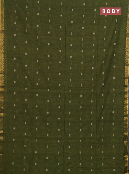 Bengal soft cotton saree mehendi green with allover thread woven buttas and temple design zari woven border