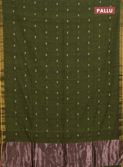 Bengal soft cotton saree mehendi green with allover thread woven buttas and temple design zari woven border