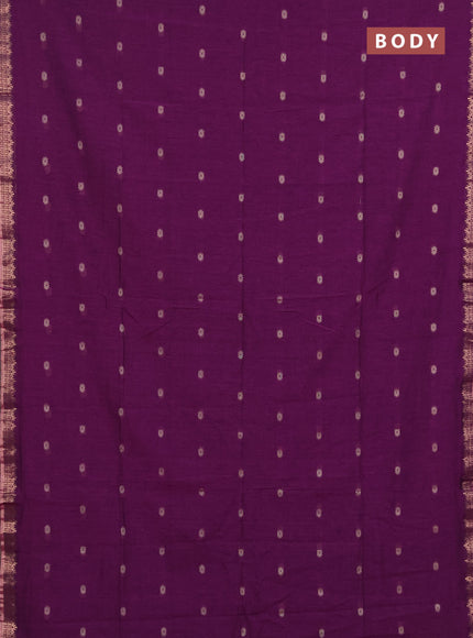 Bengal soft cotton saree purple and navy blue with allover thread woven buttas and temple design zari woven border