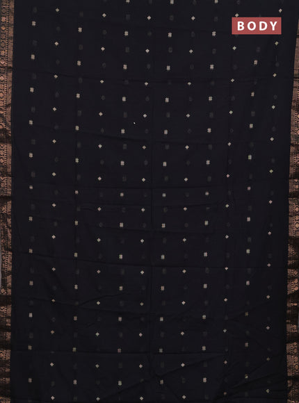 Bengal soft cotton saree black with allover thread woven buttas and copper zari woven border