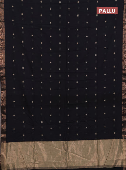 Bengal soft cotton saree black with allover thread woven buttas and copper zari woven border