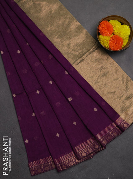 Bengal soft cotton saree purple with allover thread woven buttas and copper zari woven border