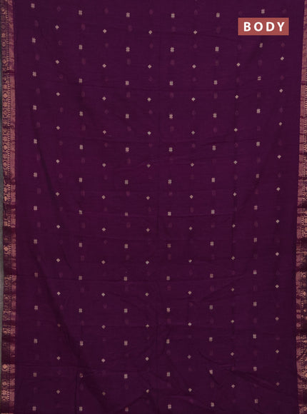 Bengal soft cotton saree purple with allover thread woven buttas and copper zari woven border