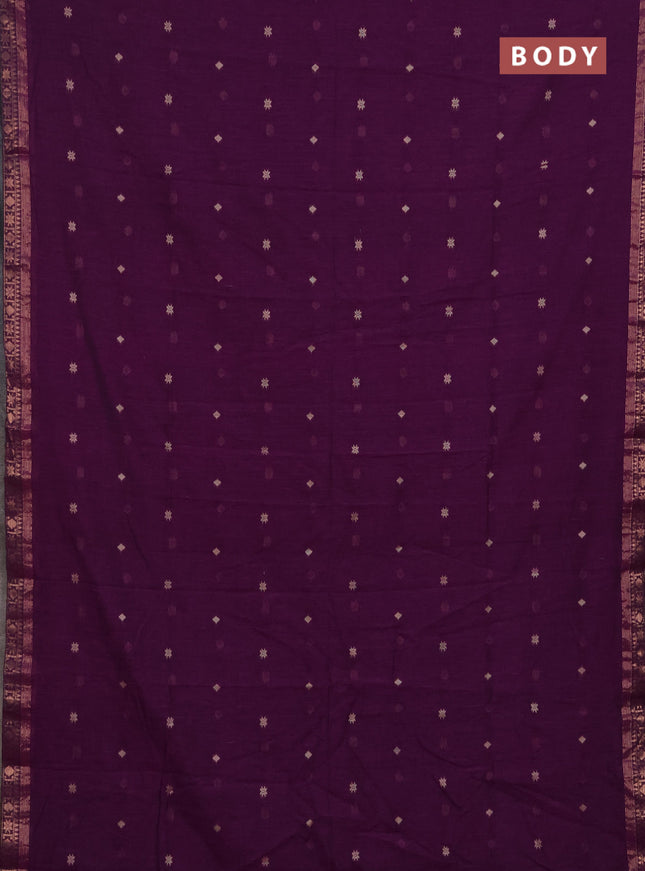 Bengal soft cotton saree purple with allover thread woven buttas and copper zari woven border