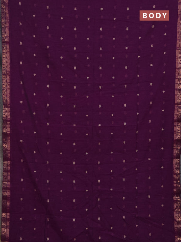 Bengal soft cotton saree purple with allover thread woven buttas and copper zari woven border