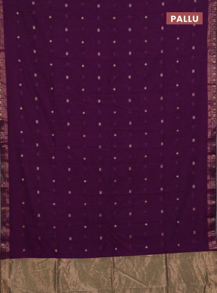 Bengal soft cotton saree purple with allover thread woven buttas and copper zari woven border