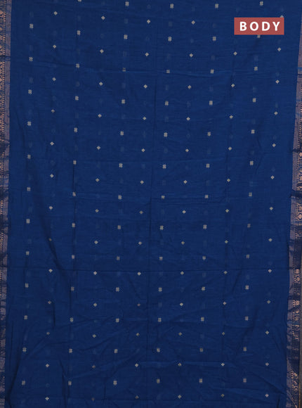 Bengal soft cotton saree cs blue with allover thread woven buttas and copper zari woven border