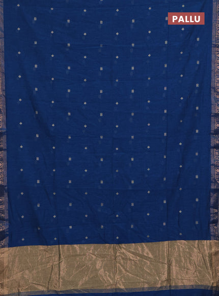Bengal soft cotton saree cs blue with allover thread woven buttas and copper zari woven border