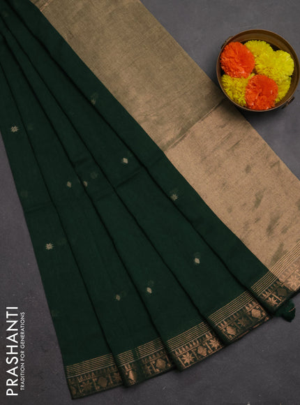 Bengal soft cotton saree green with allover thread woven buttas and copper zari woven border
