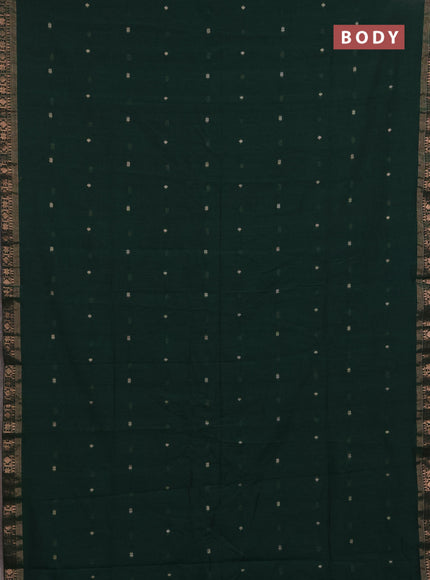 Bengal soft cotton saree green with allover thread woven buttas and copper zari woven border