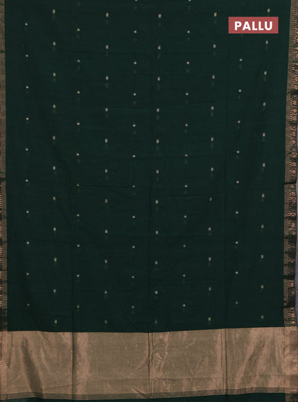 Bengal soft cotton saree green with allover thread woven buttas and copper zari woven border