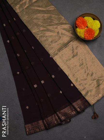 Bengal soft cotton saree deep wine with allover thread woven buttas and copper zari woven border