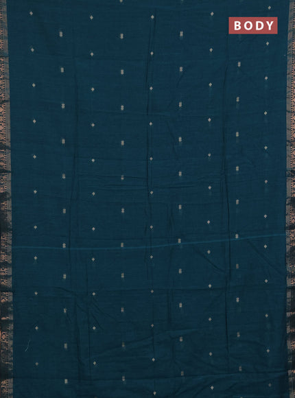 Bengal soft cotton saree teal green with allover thread woven buttas and copper zari woven border