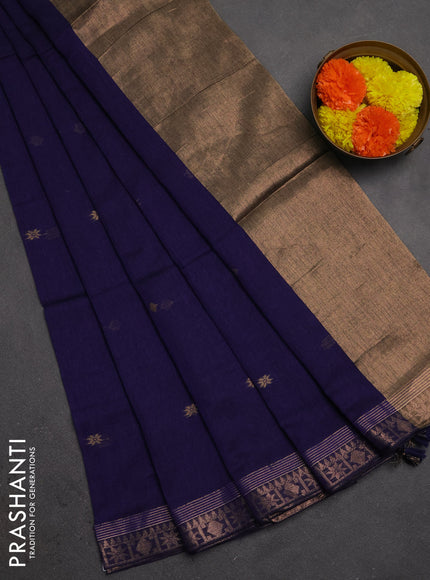 Bengal soft cotton saree violet with allover thread woven buttas and zari woven border