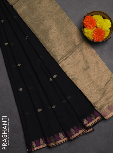 Bengal soft cotton saree black with allover thread woven buttas and thread & zari woven border