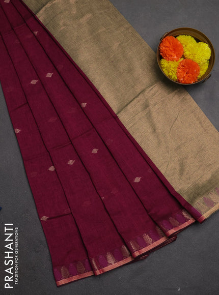 Bengal soft cotton saree magenta pink with allover thread woven buttas and thread & zari woven border
