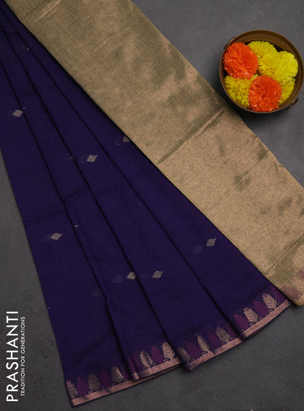 Bengal soft cotton saree violet with allover thread woven buttas and thread & zari woven border