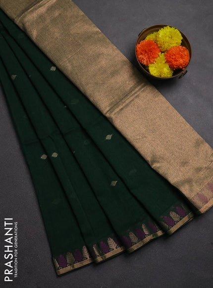 Bengal soft cotton saree green with allover thread woven buttas and thread & zari woven border