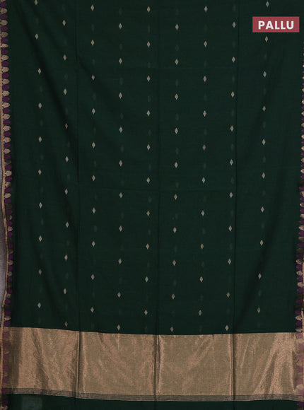 Bengal soft cotton saree green with allover thread woven buttas and thread & zari woven border