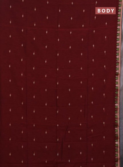 Bengal soft cotton saree maroon with allover thread woven buttas and thread & zari woven border