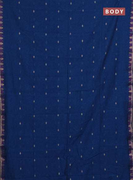 Bengal soft cotton saree cs blue with allover thread woven buttas and thread & zari woven border