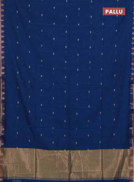 Bengal soft cotton saree cs blue with allover thread woven buttas and thread & zari woven border