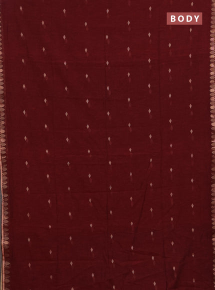 Bengal soft cotton saree maroon and dark mustard with allover thread woven buttas and thread & zari woven border