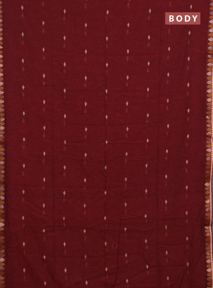 Bengal soft cotton saree maroon with allover thread woven buttas and thread & zari woven border