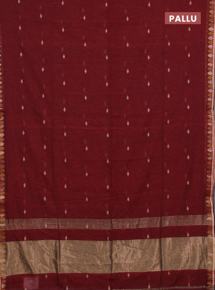 Bengal soft cotton saree maroon with allover thread woven buttas and thread & zari woven border