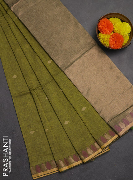 Bengal soft cotton saree light green with allover thread woven buttas and thread & zari woven border