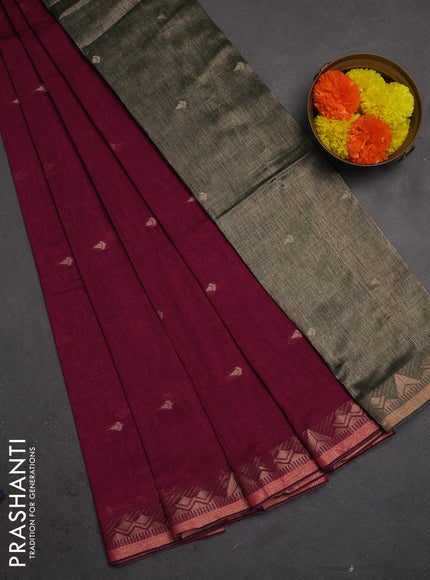 Bengal soft cotton saree magenta pink with allover thread woven buttas and zari woven border