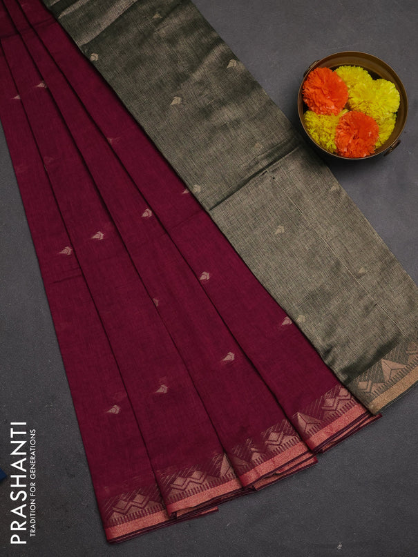 Bengal soft cotton saree magenta pink with allover thread woven buttas and zari woven border
