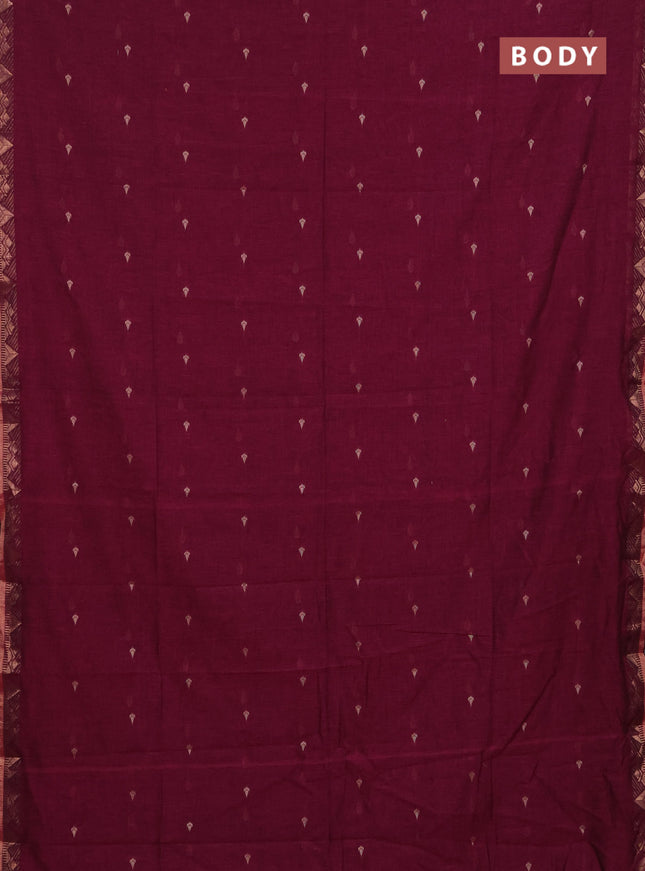 Bengal soft cotton saree magenta pink with allover thread woven buttas and zari woven border