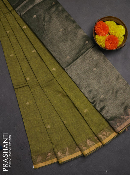 Bengal soft cotton saree light green with allover thread woven buttas and zari woven border