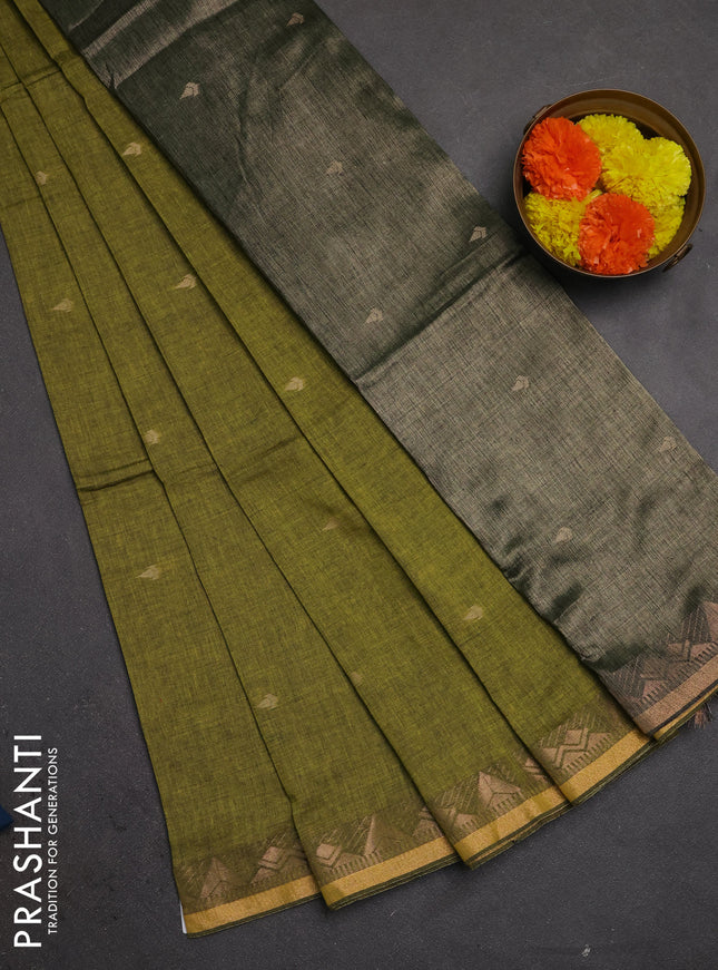 Bengal soft cotton saree light green with allover thread woven buttas and zari woven border