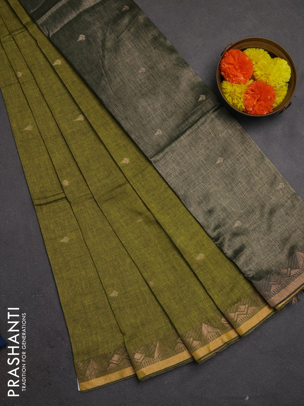 Bengal soft cotton saree light green with allover thread woven buttas and zari woven border