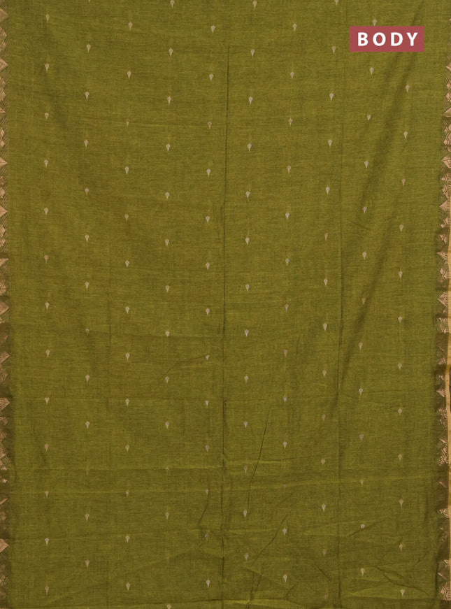 Bengal soft cotton saree light green with allover thread woven buttas and zari woven border