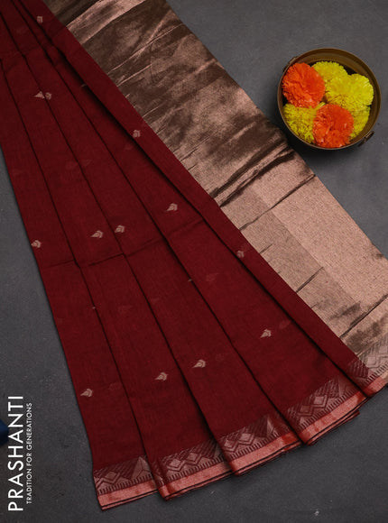 Bengal soft cotton saree maroon with allover thread woven buttas and zari woven border