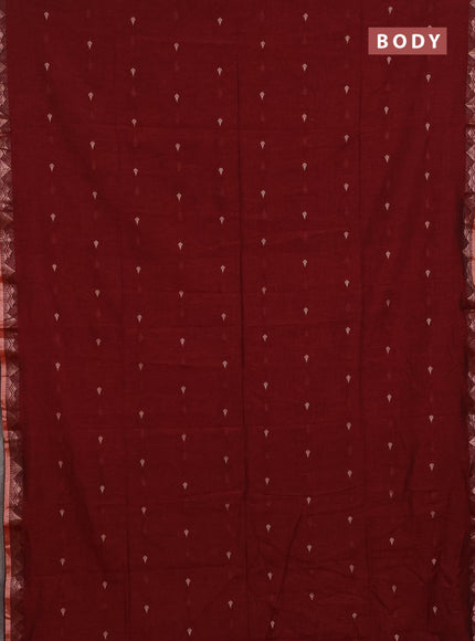Bengal soft cotton saree maroon with allover thread woven buttas and zari woven border