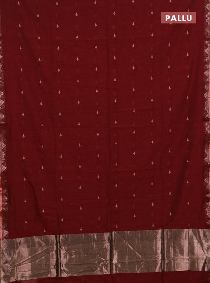 Bengal soft cotton saree maroon with allover thread woven buttas and zari woven border