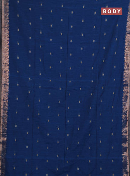 Bengal soft cotton saree cs blue with allover thread woven buttas and temple design zari woven border