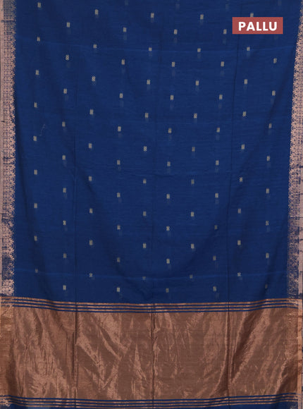 Bengal soft cotton saree cs blue with allover thread woven buttas and temple design zari woven border