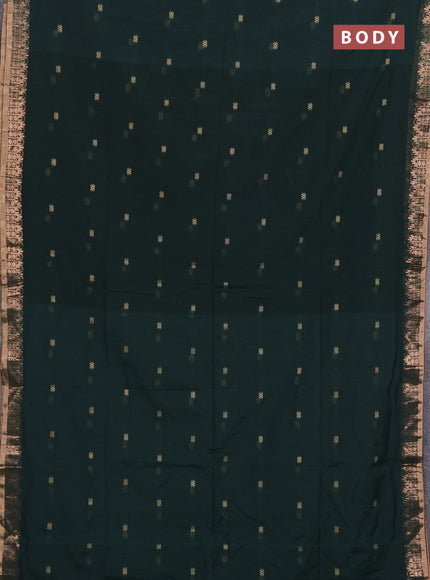 Bengal soft cotton saree bottle green with allover thread woven buttas and temple design zari woven border
