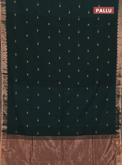 Bengal soft cotton saree bottle green with allover thread woven buttas and temple design zari woven border