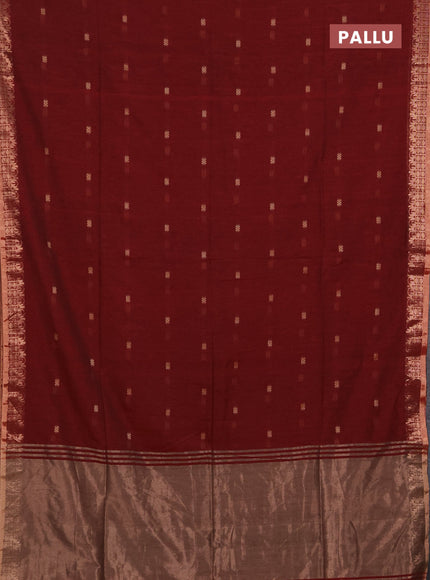 Bengal soft cotton saree maroon with allover thread woven buttas and temple design zari woven border
