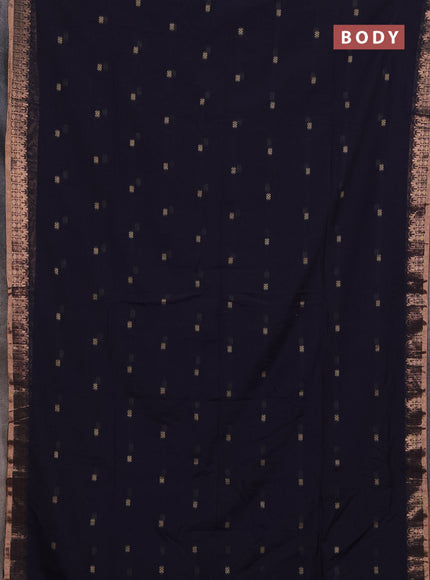 Bengal soft cotton saree navy blue with allover thread woven buttas and temple design zari woven border