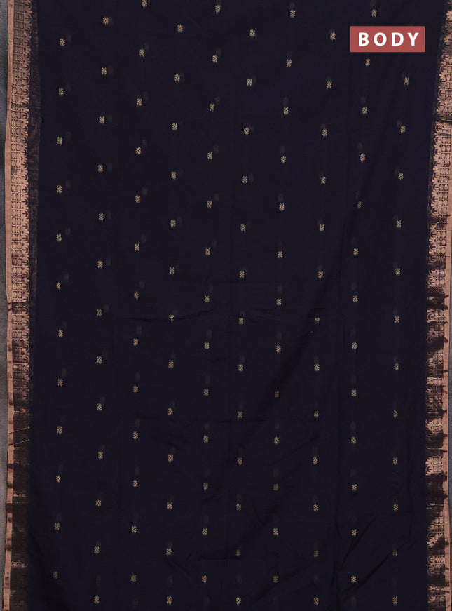 Bengal soft cotton saree navy blue with allover thread woven buttas and temple design zari woven border