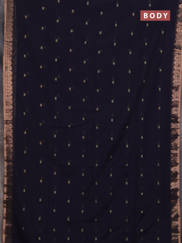 Bengal soft cotton saree navy blue with allover thread woven buttas and temple design zari woven border